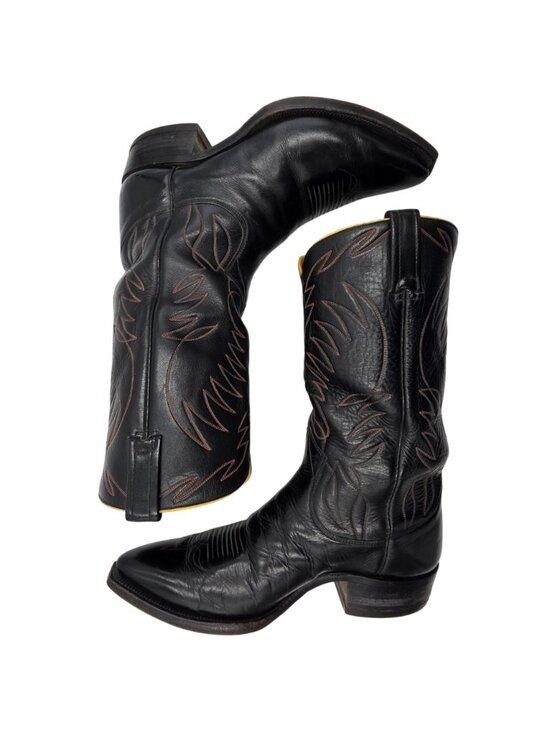 1950s? Vintage Justin Boots Black Leather Mens 10.5D Snip-toe Cowboy Western USA main image 9